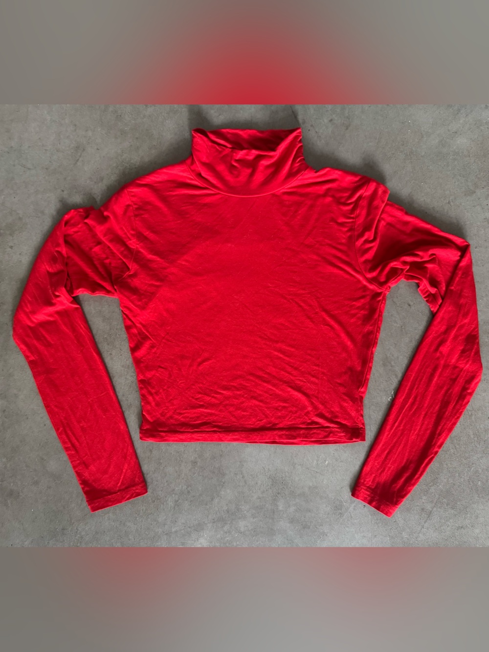 Red Turtleneck Long-Sleeve Crop Top